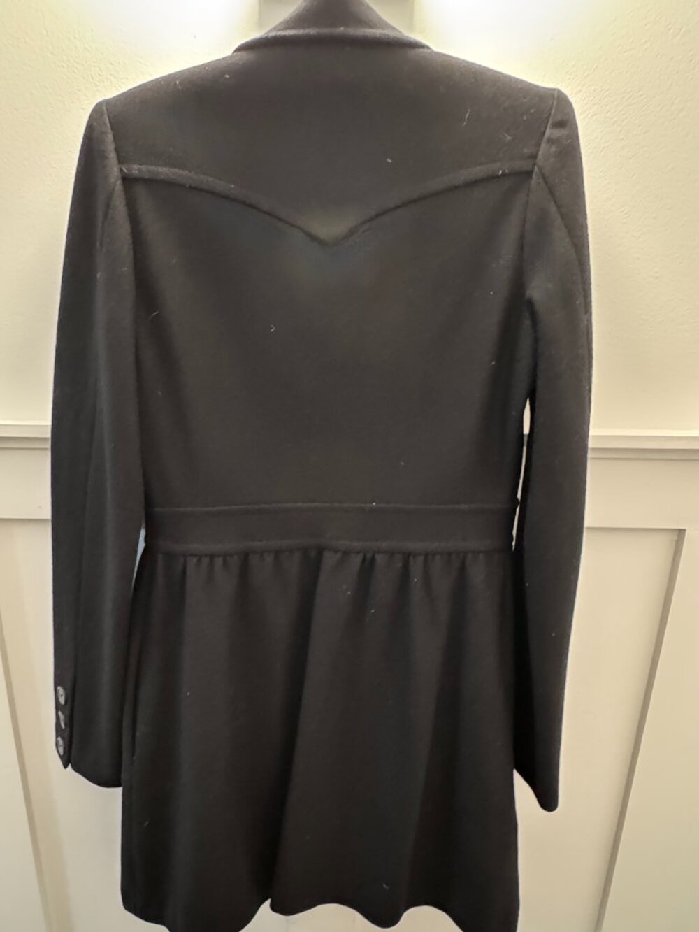 Joie Black Wool Coat, Fit Flare Military Button Front Jacket, Small, Like New - Picture 7 of 10